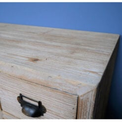 Boho Rustic Solid Light Fir Wood Multi Drawer Apothecary Cabinet With Wheels 87cm