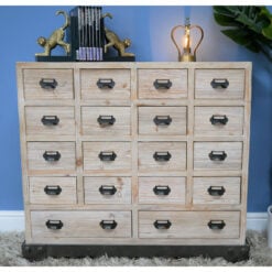Boho Rustic Solid Light Fir Wood Multi Drawer Apothecary Cabinet With Wheels 87cm