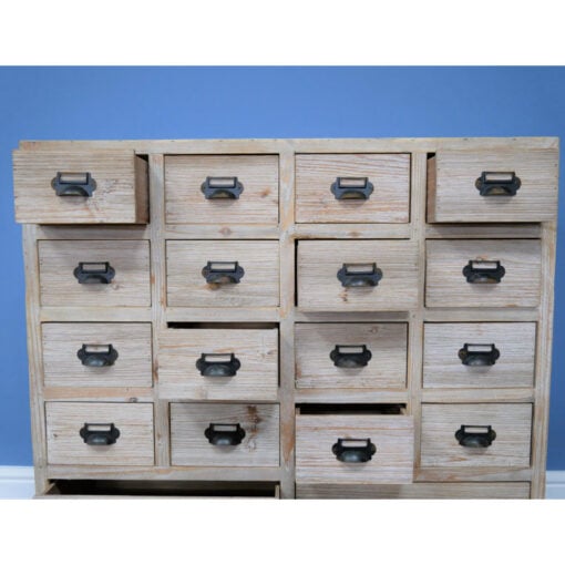 Boho Rustic Solid Light Fir Wood Multi Drawer Apothecary Cabinet With Wheels 87cm