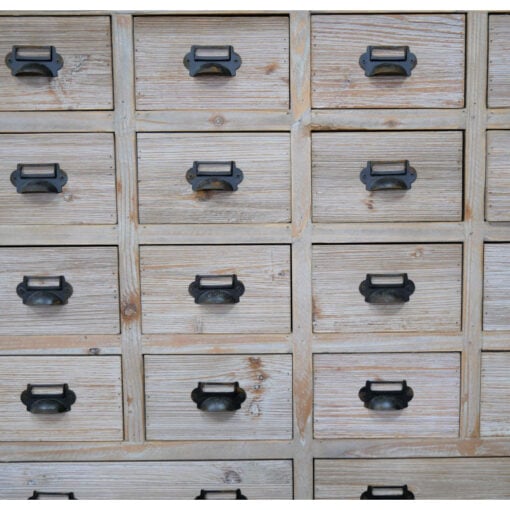 Boho Rustic Solid Light Fir Wood Multi Drawer Apothecary Cabinet With Wheels 87cm