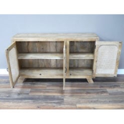 Boho Rustic Solid Light Mango Wood And Rattan 3 Door Large Sideboard 150cm