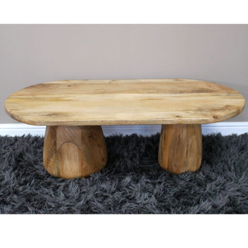 Boho Rustic Solid Light Mango Wood Chunky Oval Coffee Table 110cm