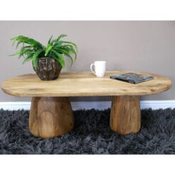 Boho Rustic Solid Light Mango Wood Chunky Oval Coffee Table 110cm