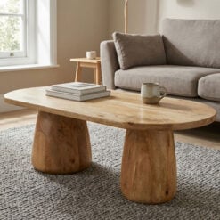 Boho Rustic Solid Light Mango Wood Chunky Oval Coffee Table 110cm