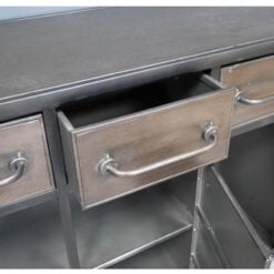 Industrial Antique Black And Copper Metal 3 Door 3 Drawer Sideboard Cabinet With Wheels 101cm