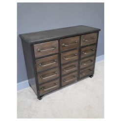 Industrial Antique Black And Copper Metal 3 Door 3 Drawer Sideboard Cabinet With Wheels 101cm