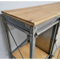 Industrial Black Metal And Solid Fir Wood Sideboard Cabinet With Wheels 118cm