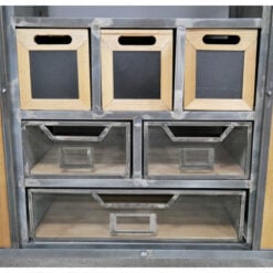 Industrial Black Metal And Solid Fir Wood Sideboard Cabinet With Wheels 118cm