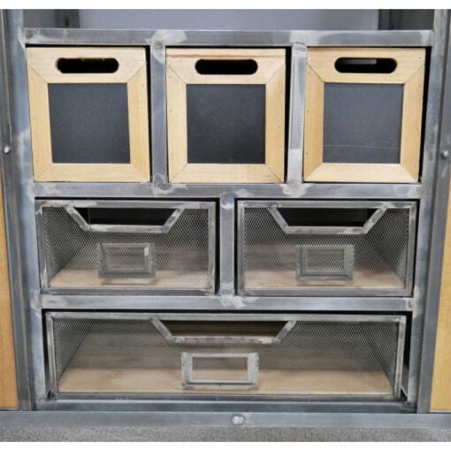 Industrial Black Metal And Solid Fir Wood Sideboard Cabinet With Wheels 118cm