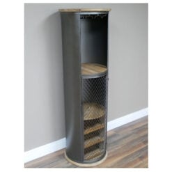 Industrial Black Metal And Solid Wood Round Tall Bar Drinks Cabinet 157cm
