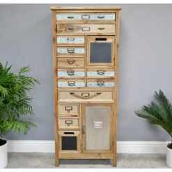 Industrial Boho Solid Fir Wood Multi Drawer Apothecary Tall Cabinet 131cm