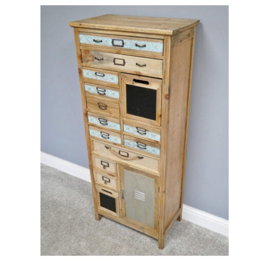 Industrial Boho Solid Fir Wood Multi Drawer Apothecary Tall Cabinet 131cm