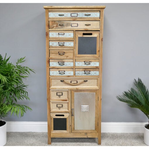 Industrial Boho Solid Fir Wood Multi Drawer Apothecary Tall Cabinet 131cm