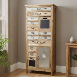 Industrial Boho Solid Fir Wood Multi Drawer Apothecary Tall Cabinet 131cm