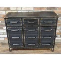 Industrial Distressed Black Metal 3 Door 3 Drawer Sideboard Cabinet 101cm