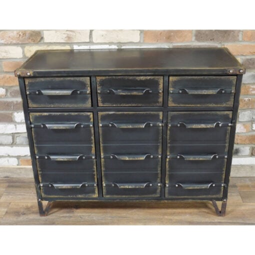 Industrial Distressed Black Metal 3 Door 3 Drawer Sideboard Cabinet 101cm