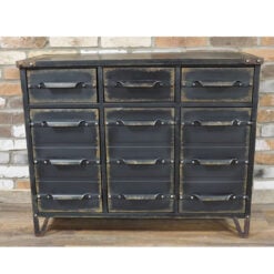 Industrial Distressed Black Metal 3 Door 3 Drawer Sideboard Cabinet 101cm