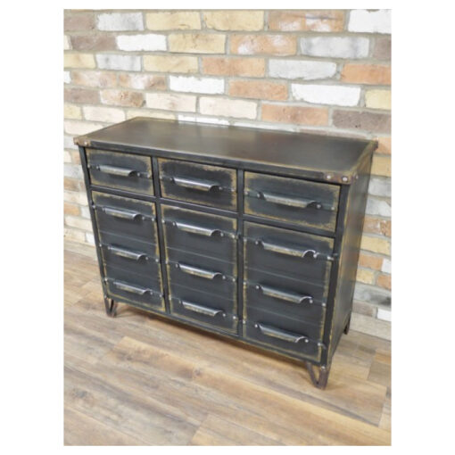 Industrial Distressed Black Metal 3 Door 3 Drawer Sideboard Cabinet 101cm