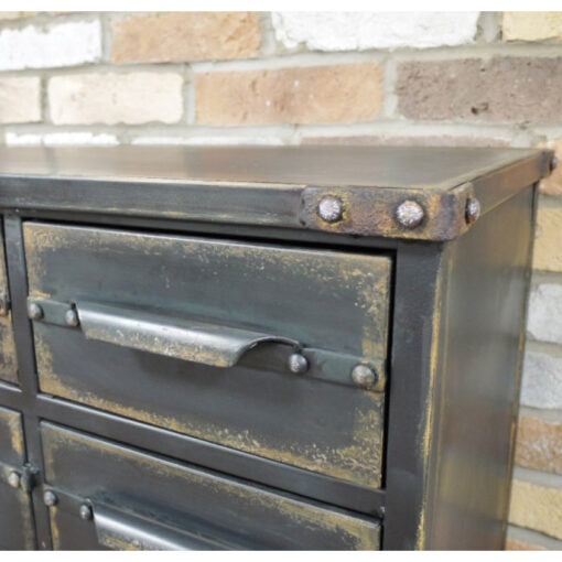 Industrial Distressed Black Metal 3 Door 3 Drawer Sideboard Cabinet 101cm