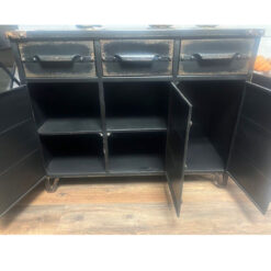 Industrial Distressed Black Metal 3 Door 3 Drawer Sideboard Cabinet 101cm