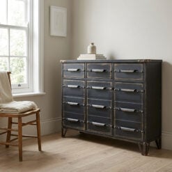 Industrial Distressed Black Metal 3 Door 3 Drawer Sideboard Cabinet 101cm