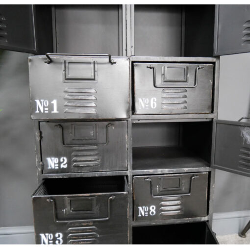 Industrial Distressed Black Metal Apothecary Multi Drawer Locker Cabinet 111cm
