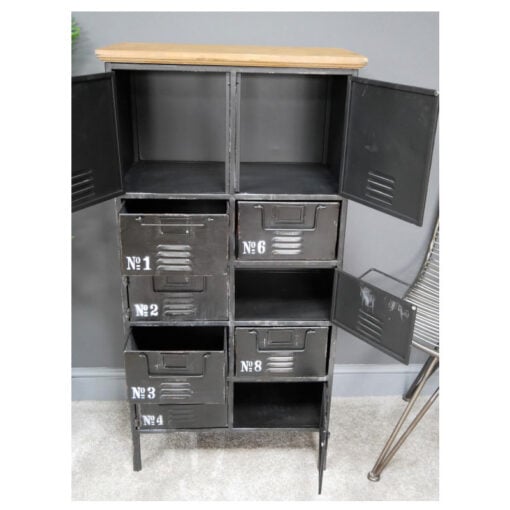 Industrial Distressed Black Metal Apothecary Multi Drawer Locker Cabinet 111cm