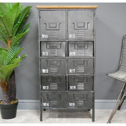 Industrial Distressed Black Metal Apothecary Multi Drawer Locker Cabinet 111cm