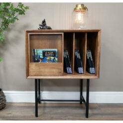 Industrial Rustic Solid Fir Wood And Black Metal Retro Records Magazines Books Cabinet