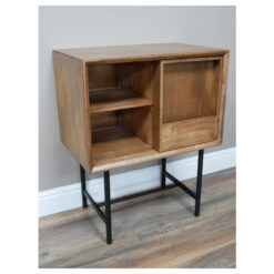 Industrial Rustic Solid Fir Wood And Black Metal Retro Records Magazines Books Cabinet