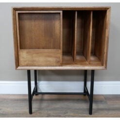 Industrial Rustic Solid Fir Wood And Black Metal Retro Records Magazines Books Cabinet