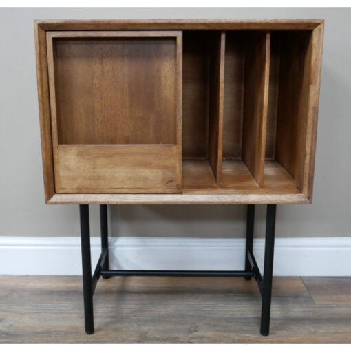 Industrial Rustic Solid Fir Wood And Black Metal Retro Records Magazines Books Cabinet