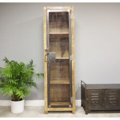Industrial Rustic Solid Light Mango Wood And Black Metal 1 Door 4 Tier Display Cabinet Shelving Unit Bookcase 182cm
