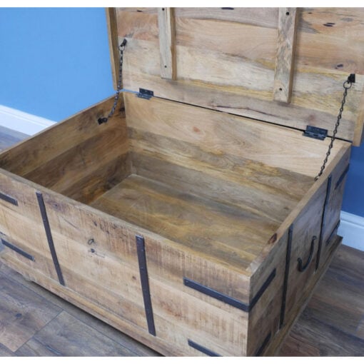 Industrial Rustic Solid Light Mango Wood Trunk Lift Top Storage Coffee Table Bench 91cm