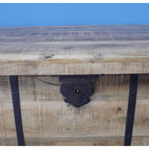 Industrial Rustic Solid Light Mango Wood Trunk Lift Top Storage Coffee Table Bench 91cm