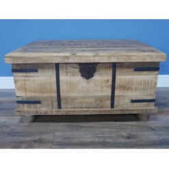 Industrial Rustic Solid Light Mango Wood Trunk Lift Top Storage Coffee Table Bench 91cm