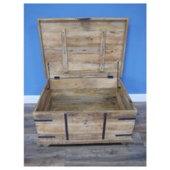 Industrial Rustic Solid Light Mango Wood Trunk Lift Top Storage Coffee Table Bench 91cm