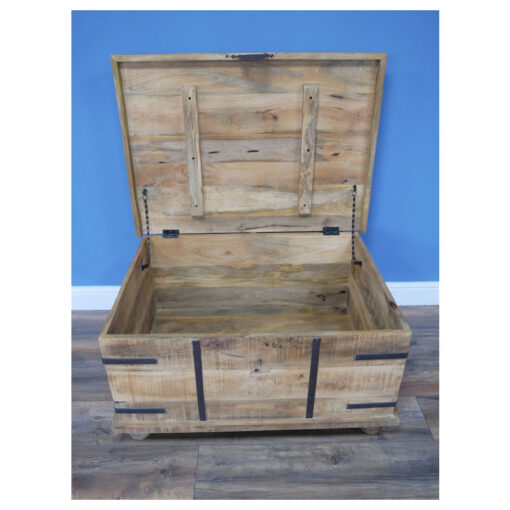 Industrial Rustic Solid Light Mango Wood Trunk Lift Top Storage Coffee Table Bench 91cm