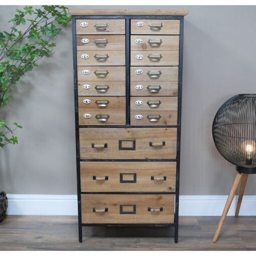 Industrial Rustic Solid Light Reclaimed Fir Wood Tall Multi Drawer Apothecary Cabinet