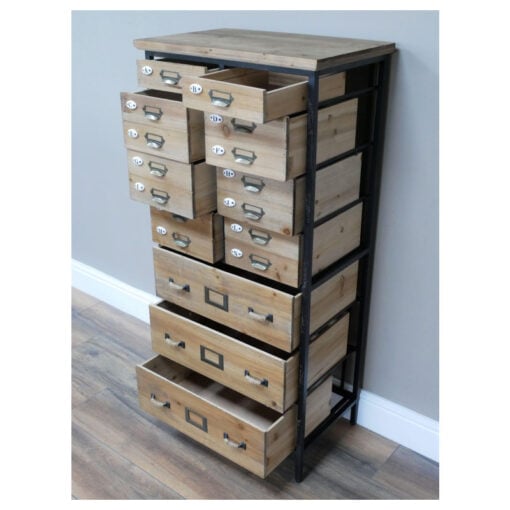 Industrial Rustic Solid Light Reclaimed Fir Wood Tall Multi Drawer Apothecary Cabinet
