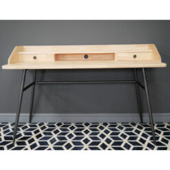 Industrial Rustic Solid Light Rubber Wood And Black Metal Desk