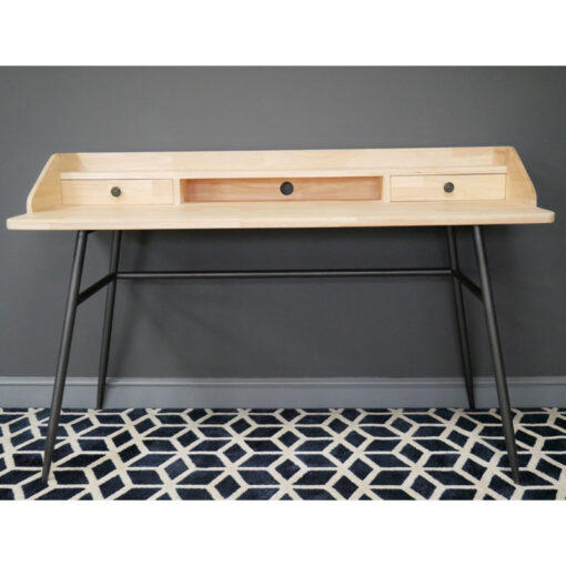 Industrial Rustic Solid Light Rubber Wood And Black Metal Desk