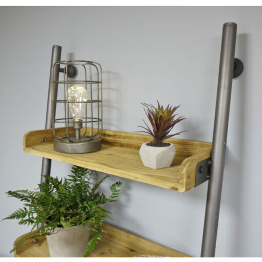 Industrial Rustic Solid Light Wood And Grey Metal 5 Tier 1 Drawer Ladder Style Shelving Unit Bookcase 200cm