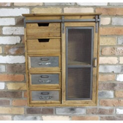 Industrial Solid Fir Wood Multi Drawer 1 Sliding Mesh Door Wall Shelving Unit Cabinet 69cm