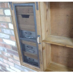 Industrial Solid Fir Wood Multi Drawer 1 Sliding Mesh Door Wall Shelving Unit Cabinet 69cm