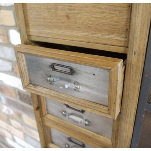 Industrial Solid Fir Wood Multi Drawer 1 Sliding Mesh Door Wall Shelving Unit Cabinet 69cm