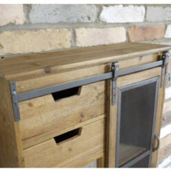 Industrial Solid Fir Wood Multi Drawer 1 Sliding Mesh Door Wall Shelving Unit Cabinet 69cm