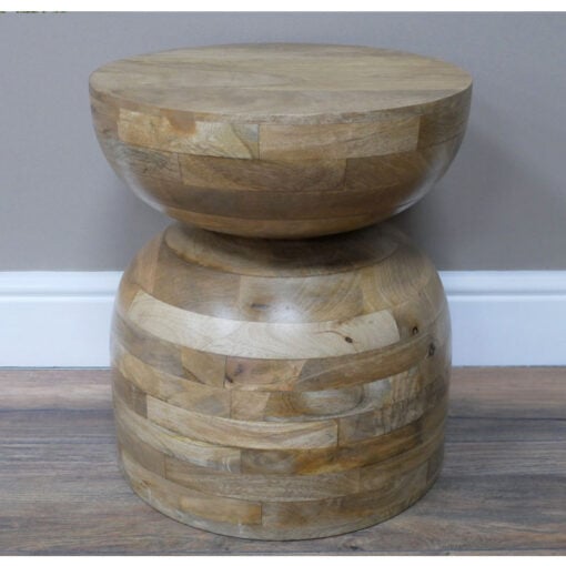 Rustic Solid Light Mango Wood Carved Abstract Chunky Side Table End Table