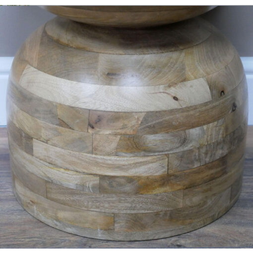 Rustic Solid Light Mango Wood Carved Abstract Chunky Side Table End Table