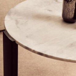 Boho Black Solid Acacia Wood And White Marble Round Coffee Table 89cm